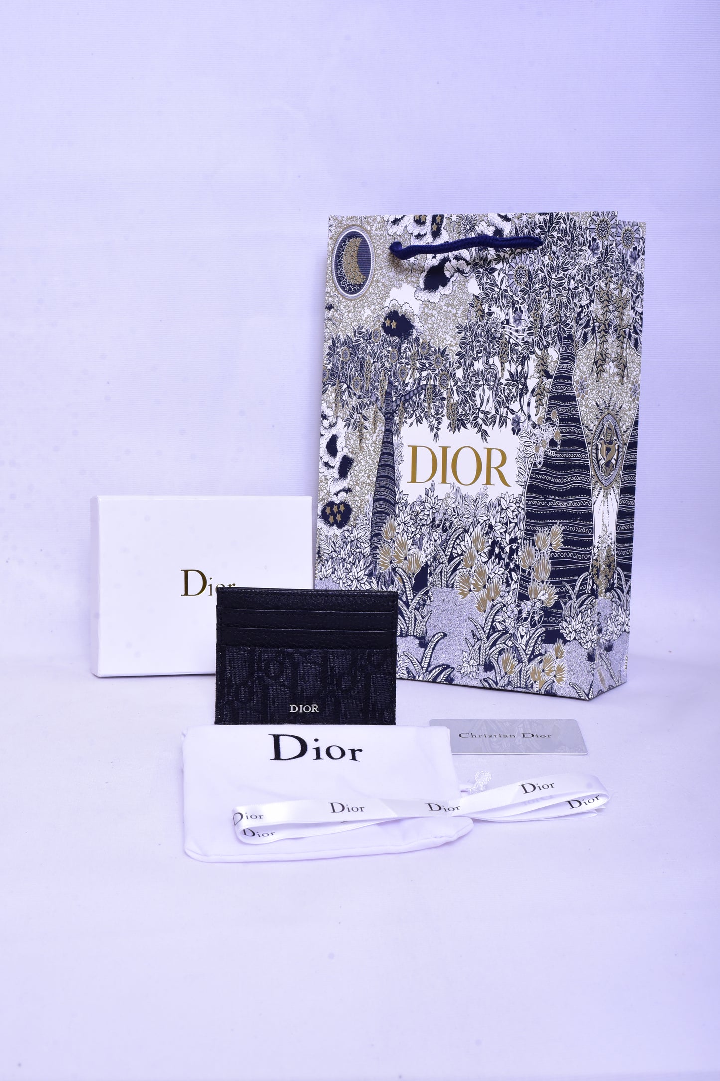 Dior Black Cloth Leather Cardholder Wallet