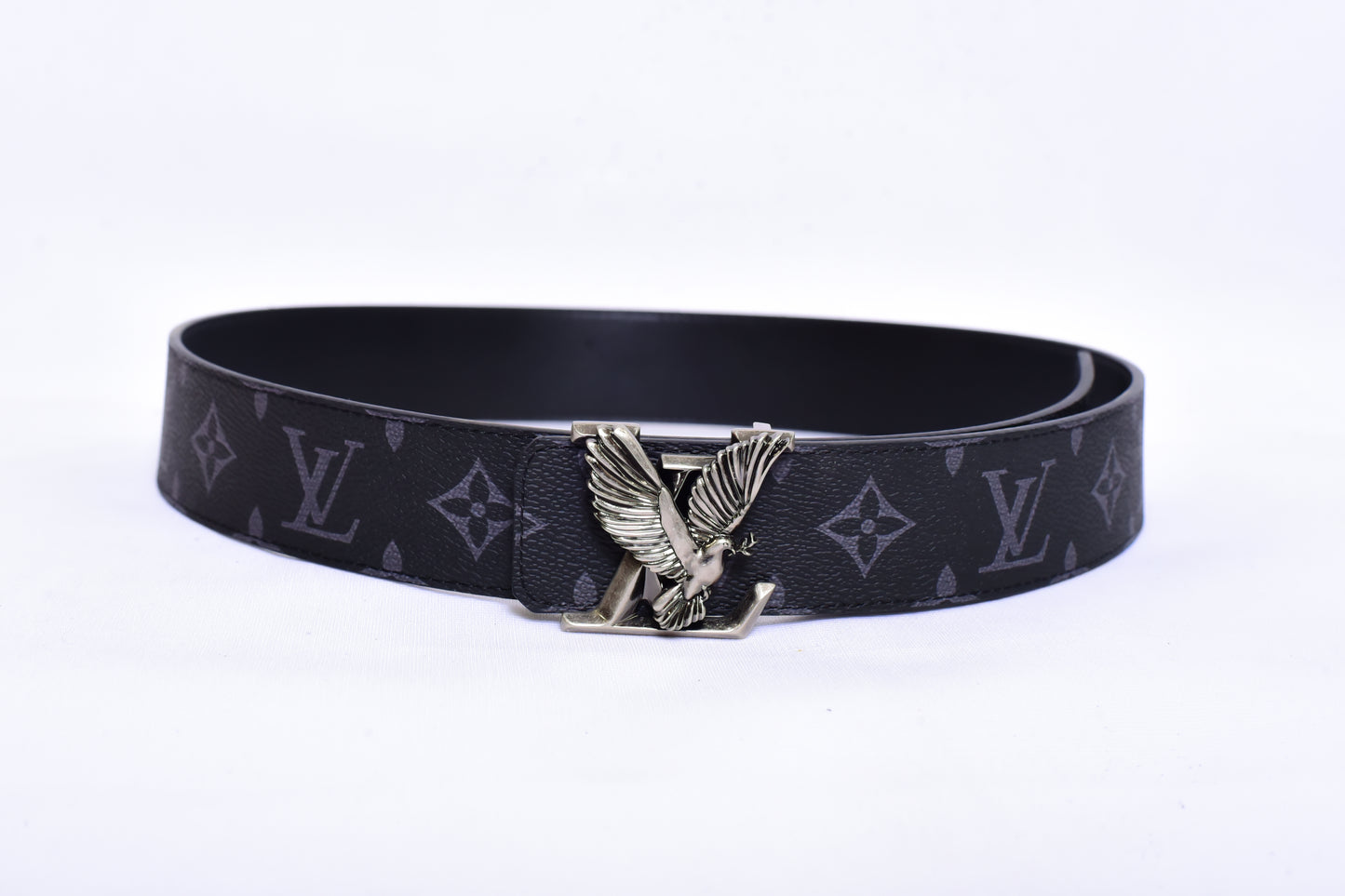 Louis.Vuitton Silver Logo Black Belt