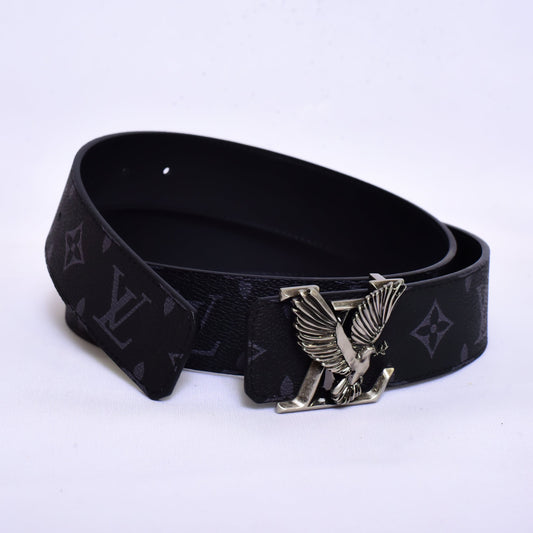 Louis.Vuitton Silver Logo Black Belt