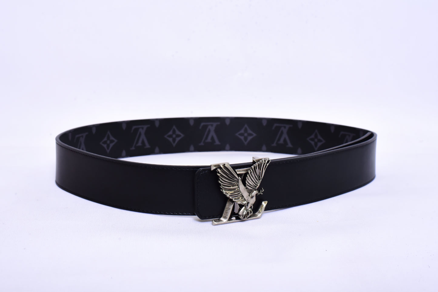 Louis.Vuitton Silver Logo Black Belt