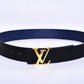 Louis.Vuitton Golden Logo Black Blue Belt