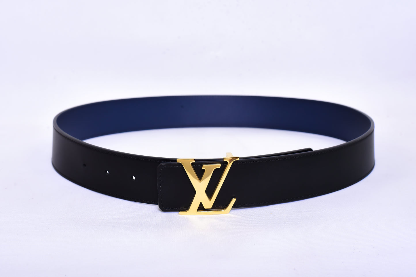 Louis.Vuitton Golden Logo Black Blue Belt