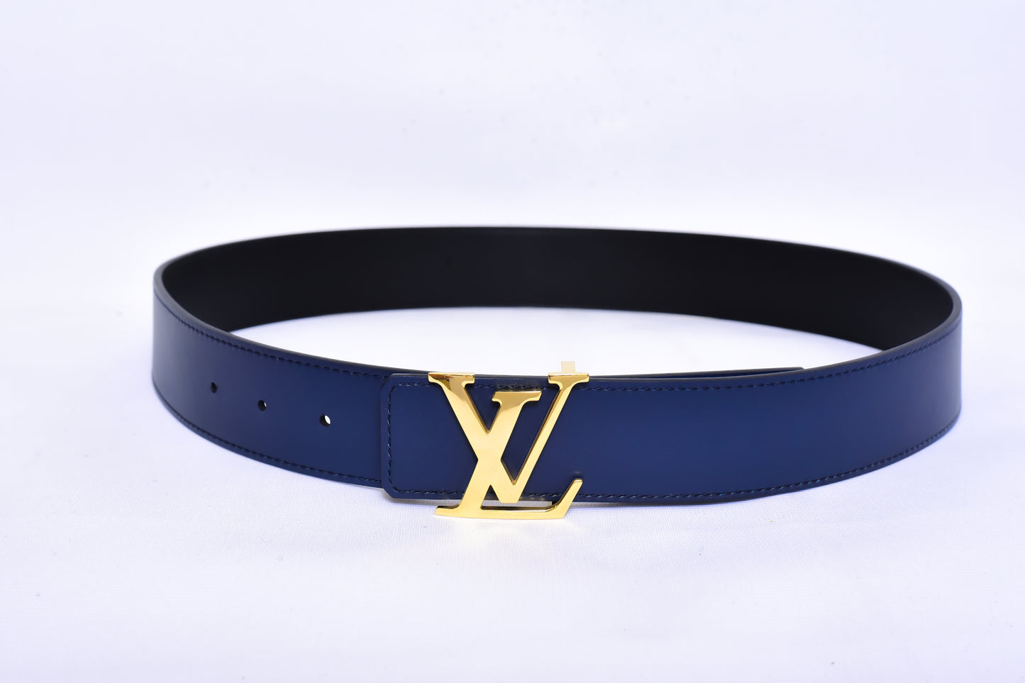 Louis.Vuitton Golden Logo Black Blue Belt