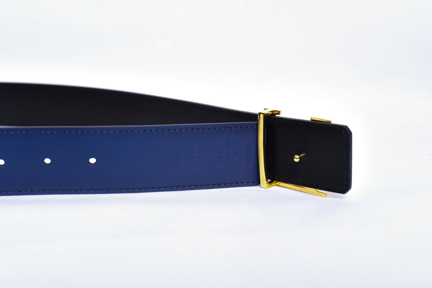 Louis.Vuitton Golden Logo Black Blue Belt