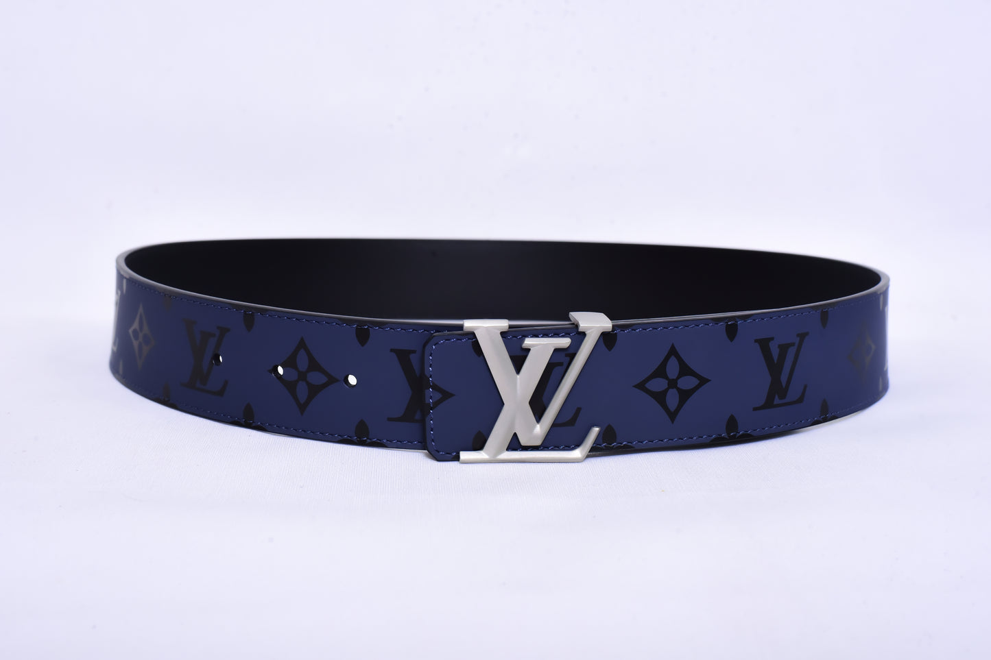 Louis.Vuitton Logo Print Black Blue Belt