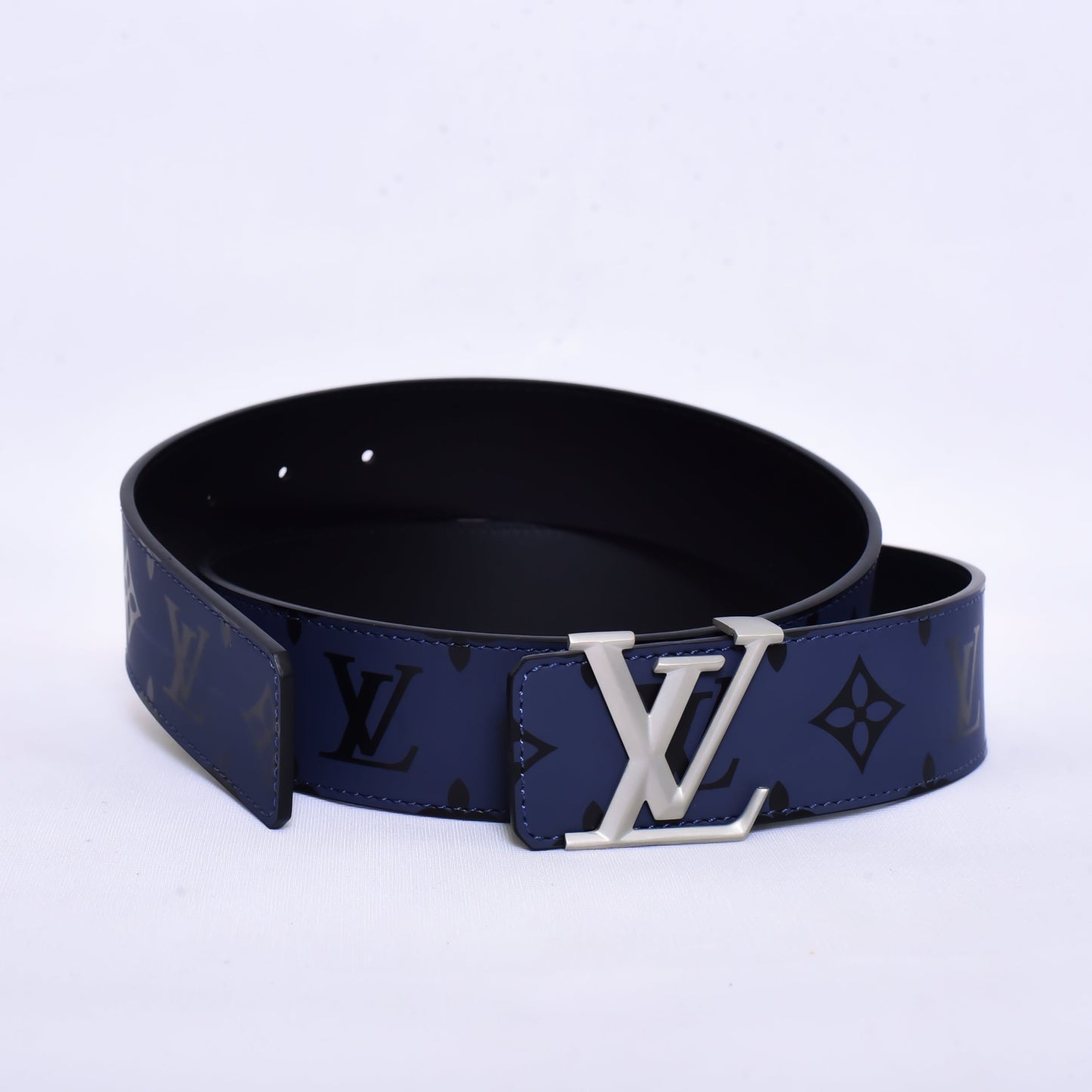 Louis.Vuitton Logo Print Black Blue Belt