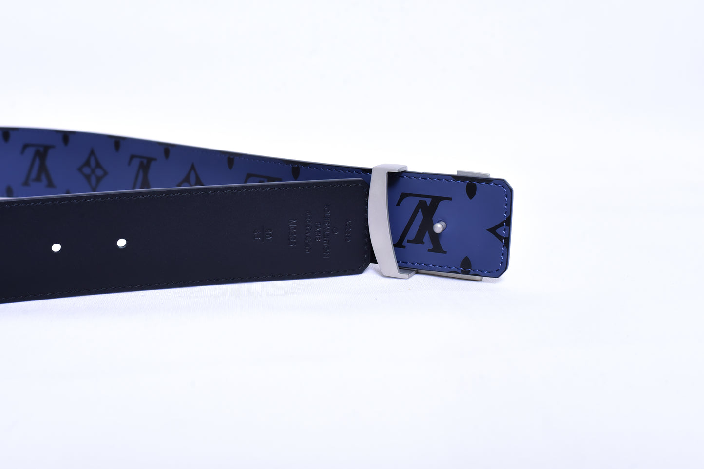 Louis.Vuitton Logo Print Black Blue Belt