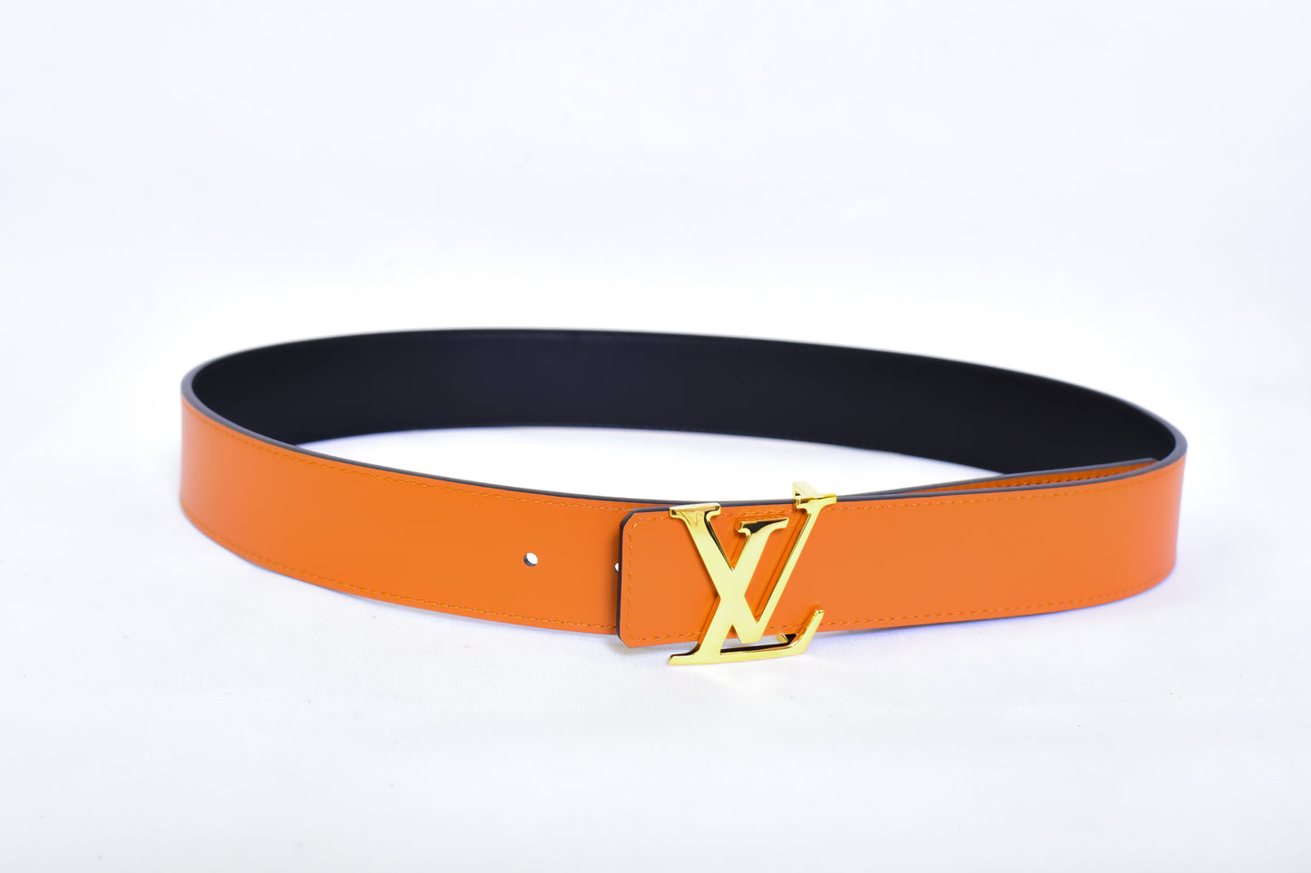 Louis.Vuitton Logo Orange Black Belt