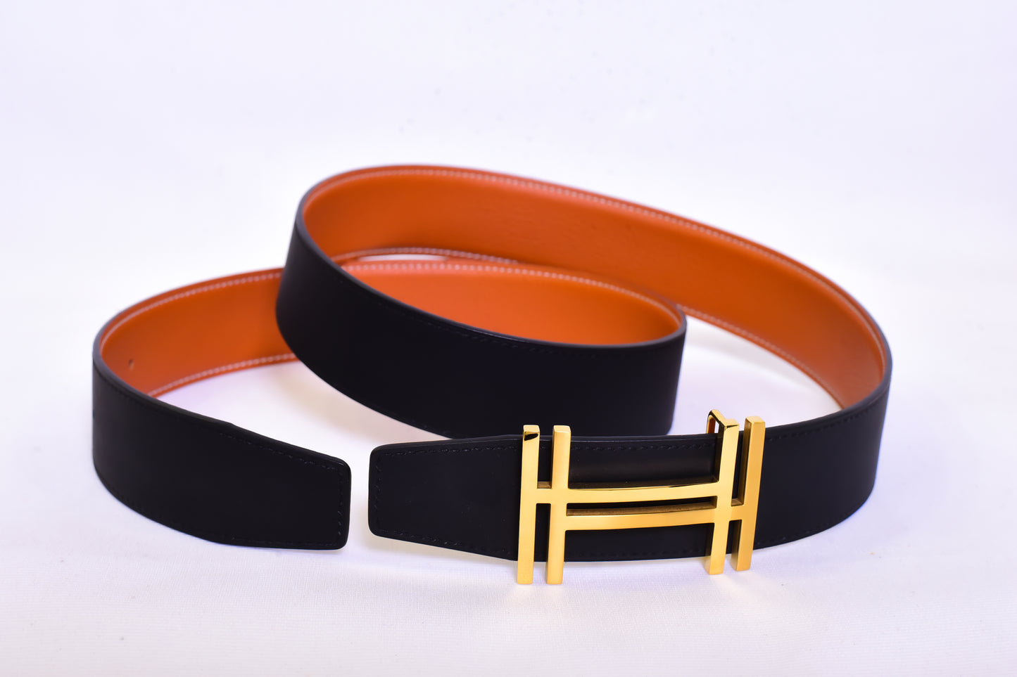 Hermes Golden Logo Orange Black Belt