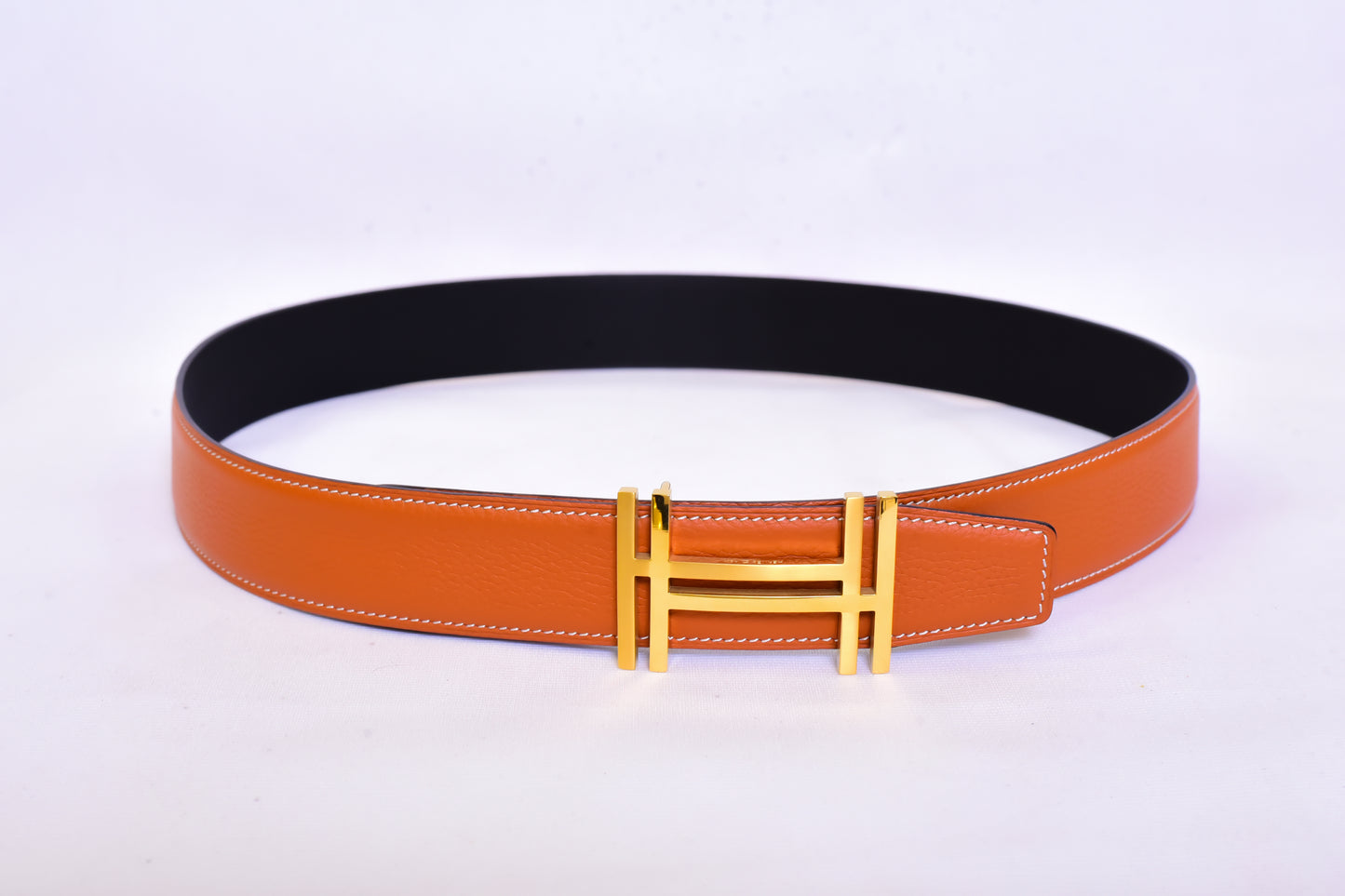 Hermes Golden Logo Orange Black Belt