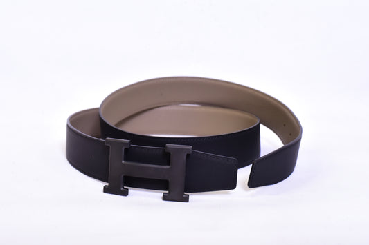 Hermes Black Logo Grey Belt