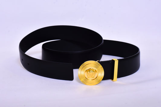 Versace Round Golden Logo Black Belt