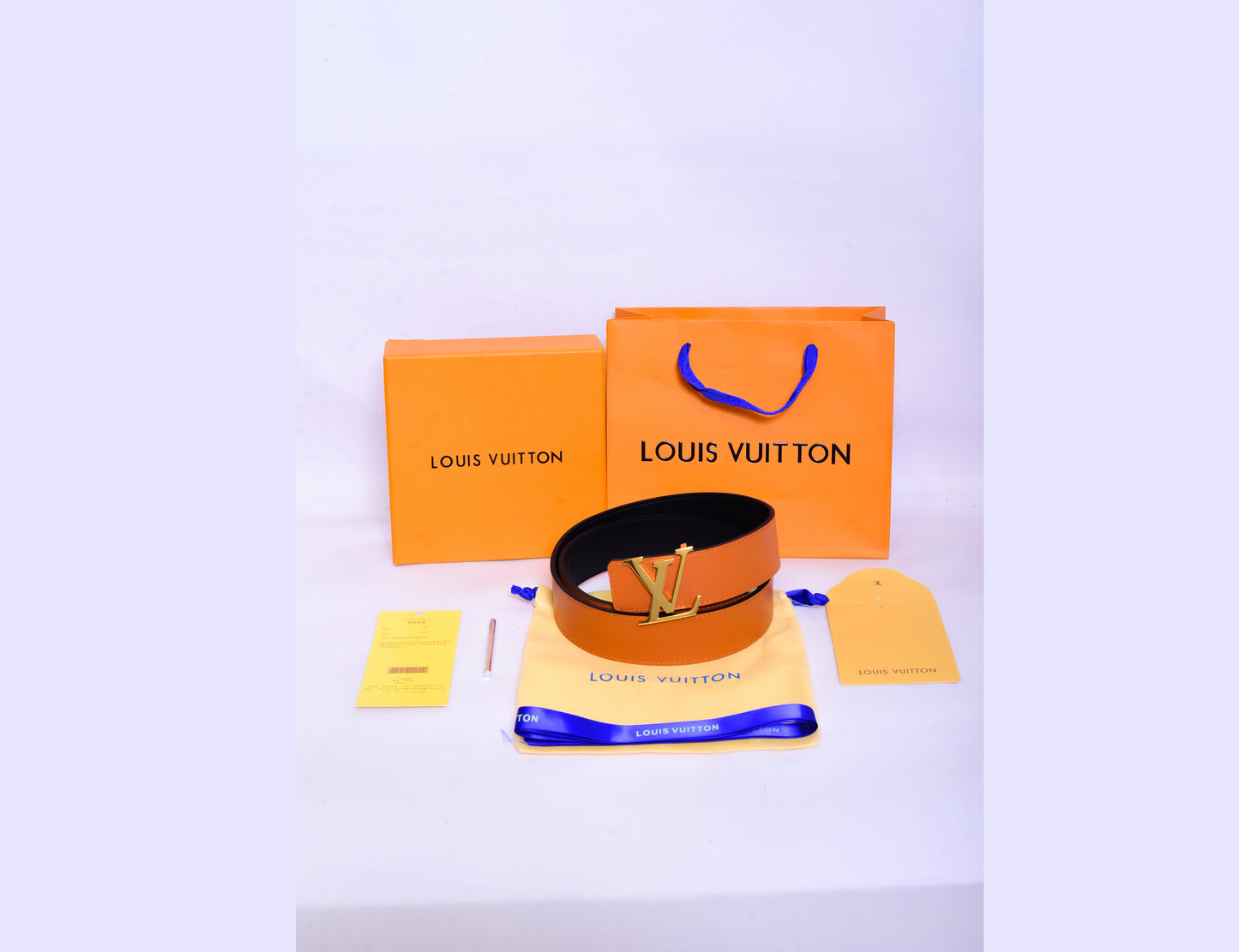 Louis.Vuitton Logo Orange Black Belt