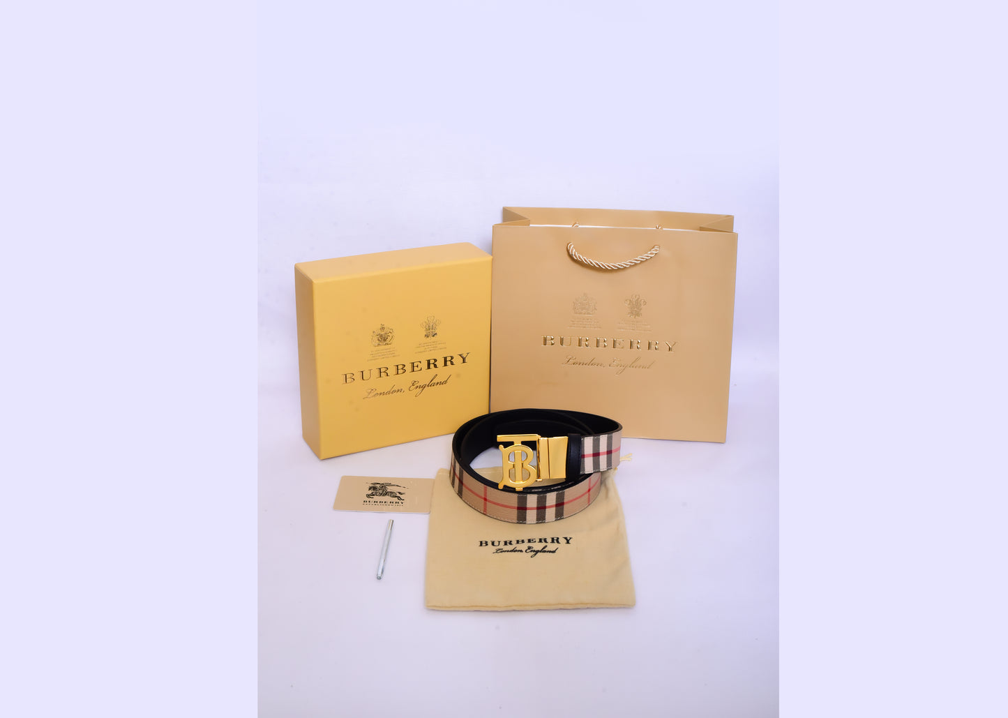 Burberry Golden Logo Pattern Belt