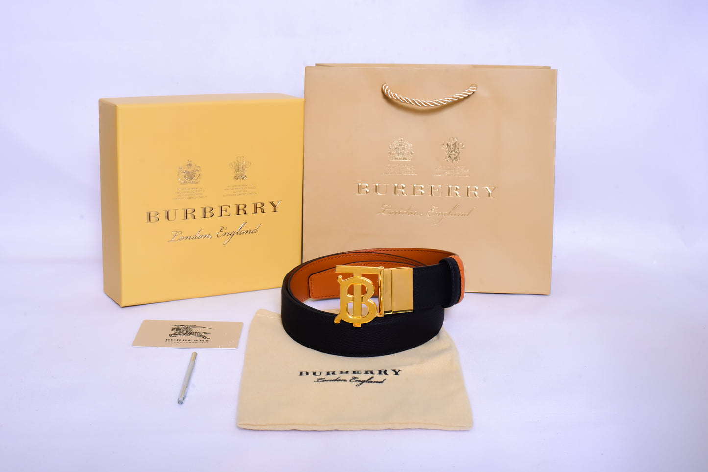 Burberry TB Logo Black Orange Belt