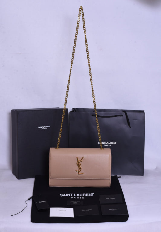 YSL Golden Logo Light Brown Bag