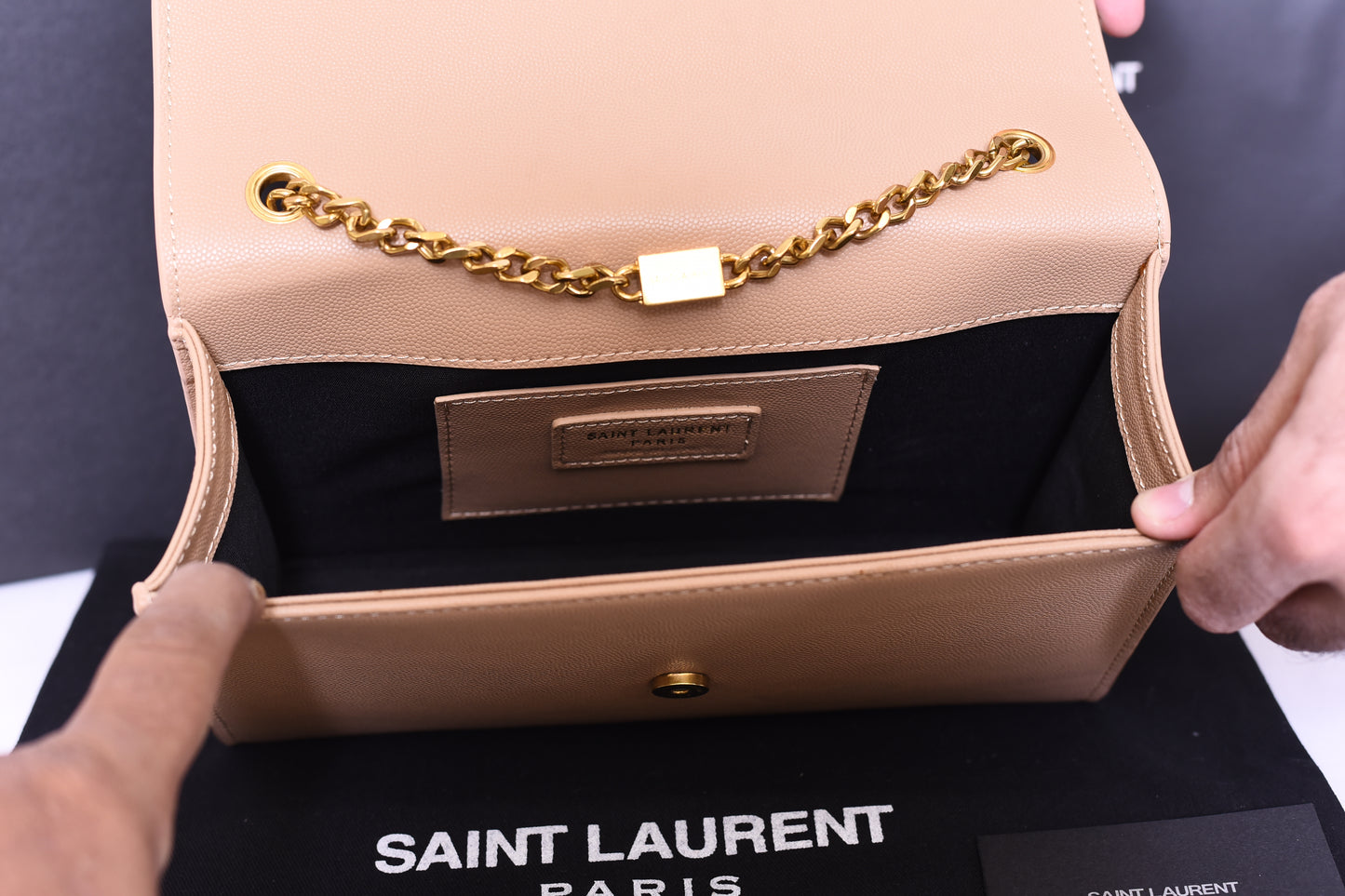 YSL Golden Logo Light Brown Bag