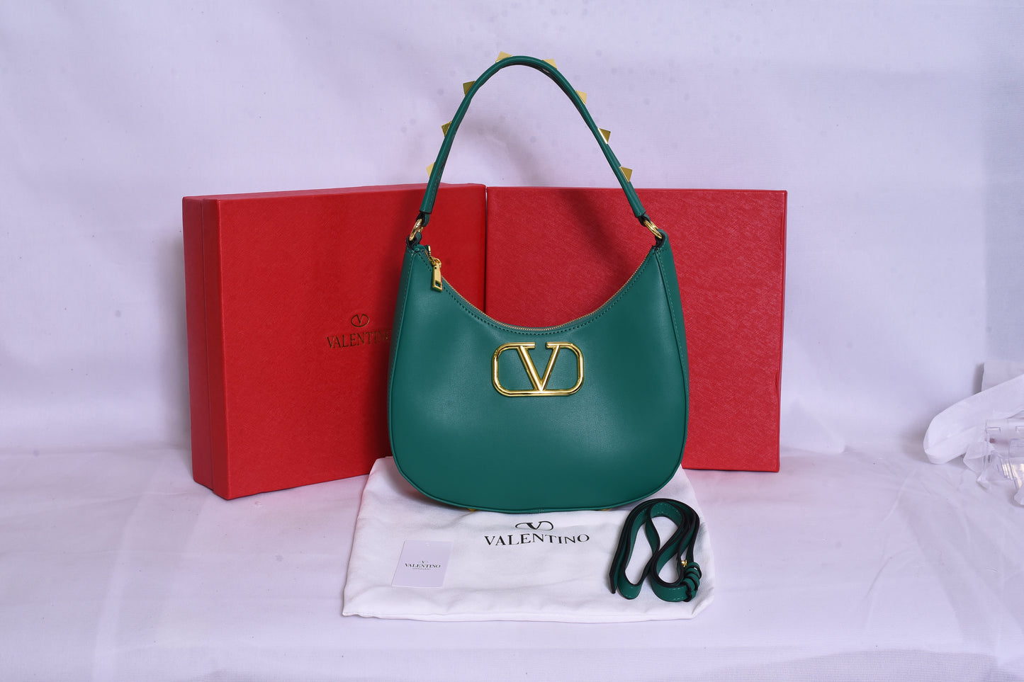 Valentino Golden Logo Green Bag