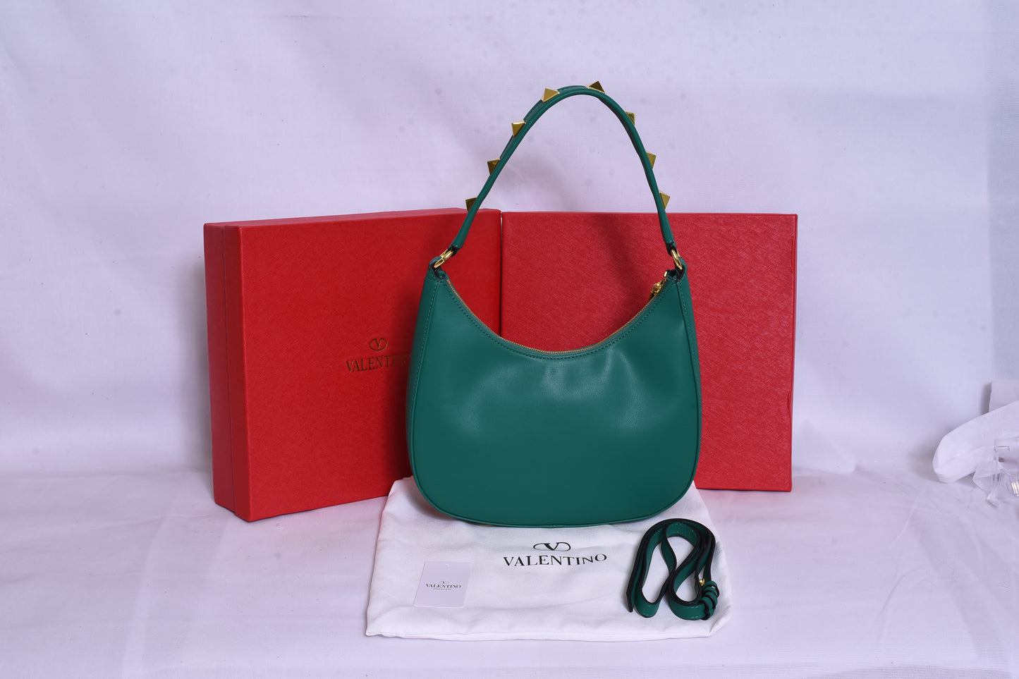 Valentino Golden Logo Green Bag