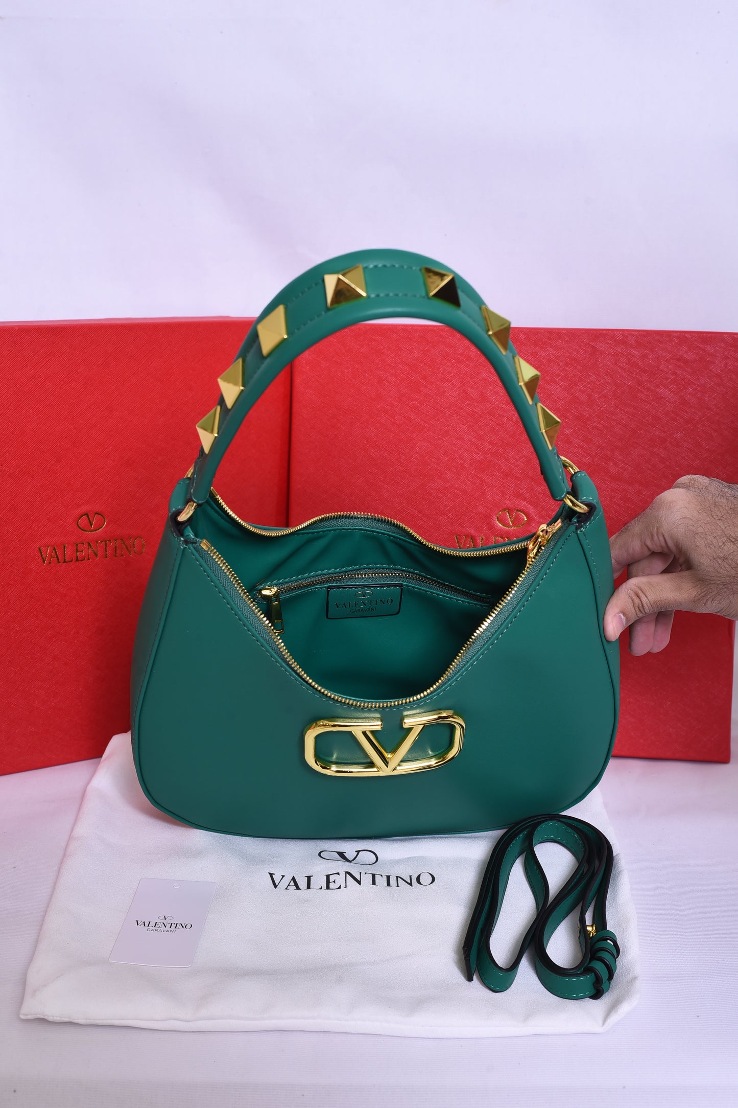 Valentino Golden Logo Green Bag