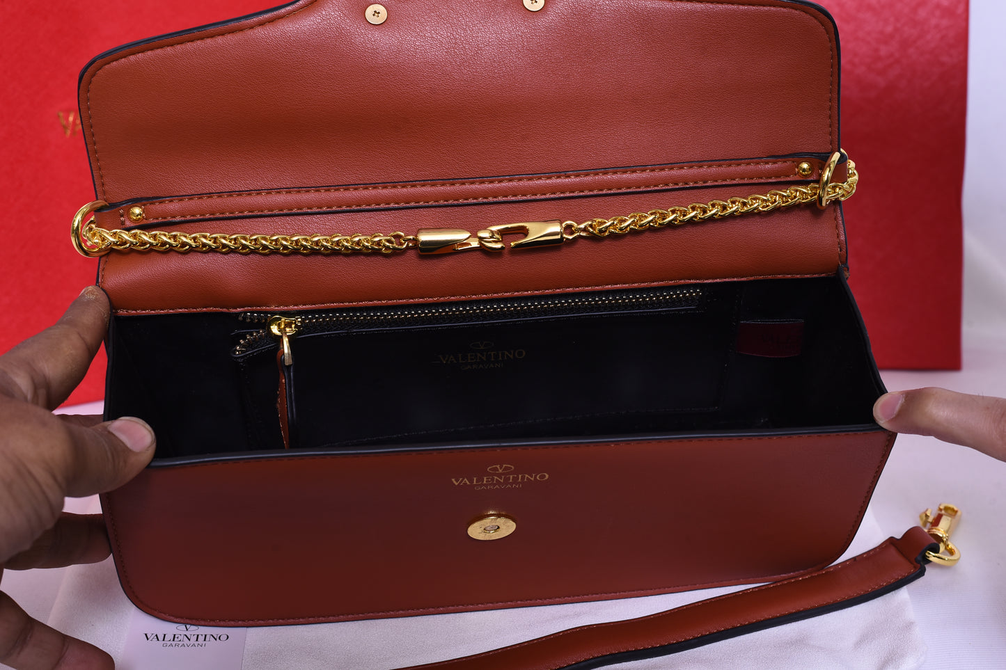 Valentino Golden Logo Orange Small Bag