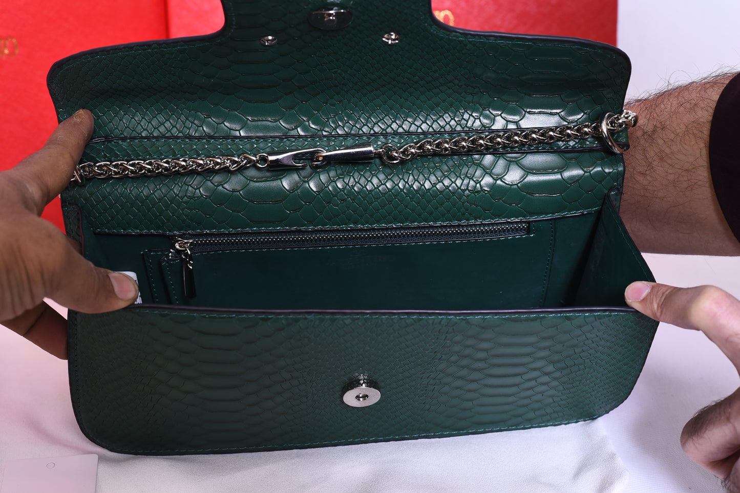 Valentino Silver Logo Green Small Bag