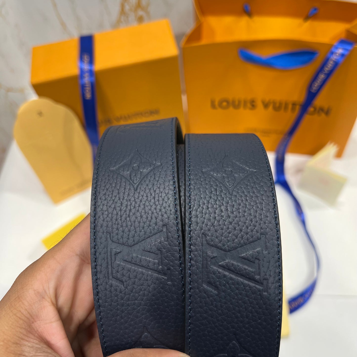 LV Blue Logo Reversible Belt Blue / Black