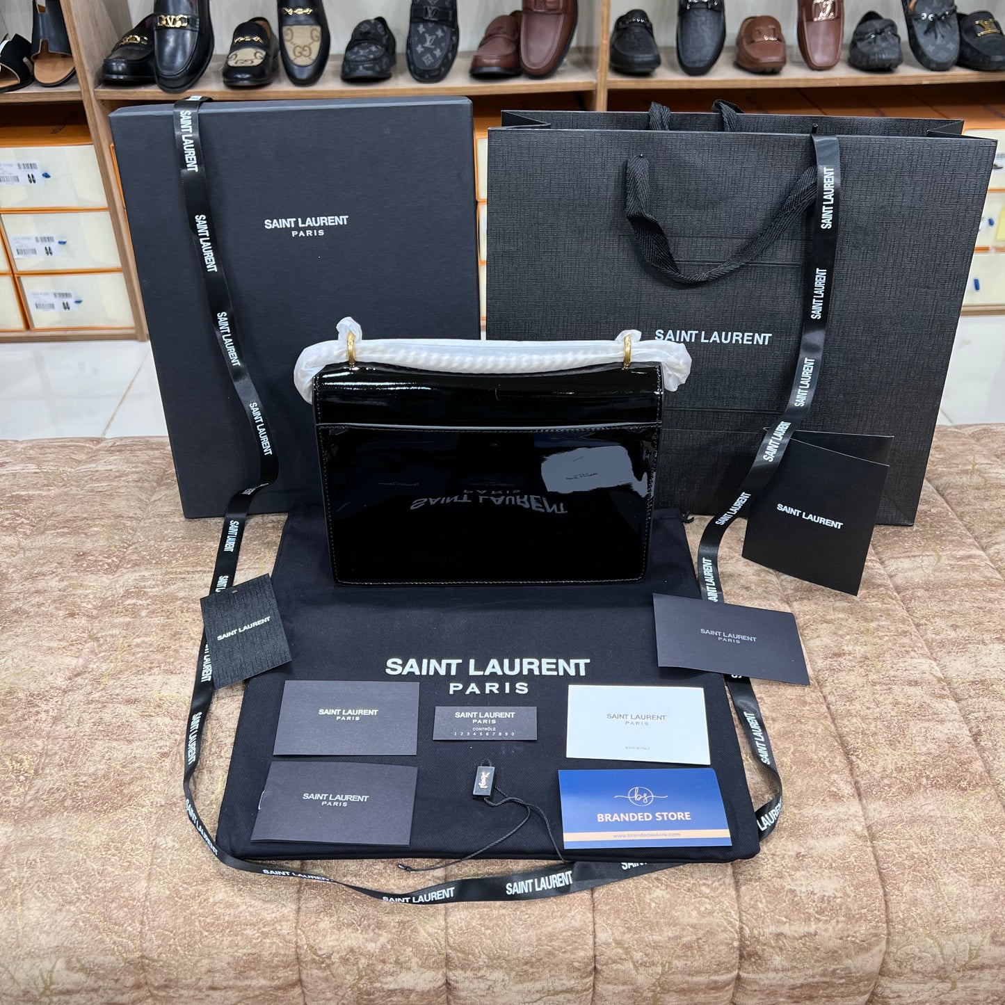 YSL Big Black Shine Leather Bag