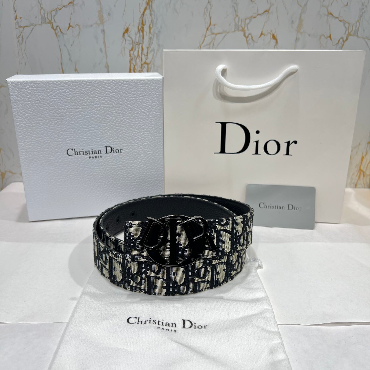 Dior Black DIOR Buckle Reversible Belt Black/White