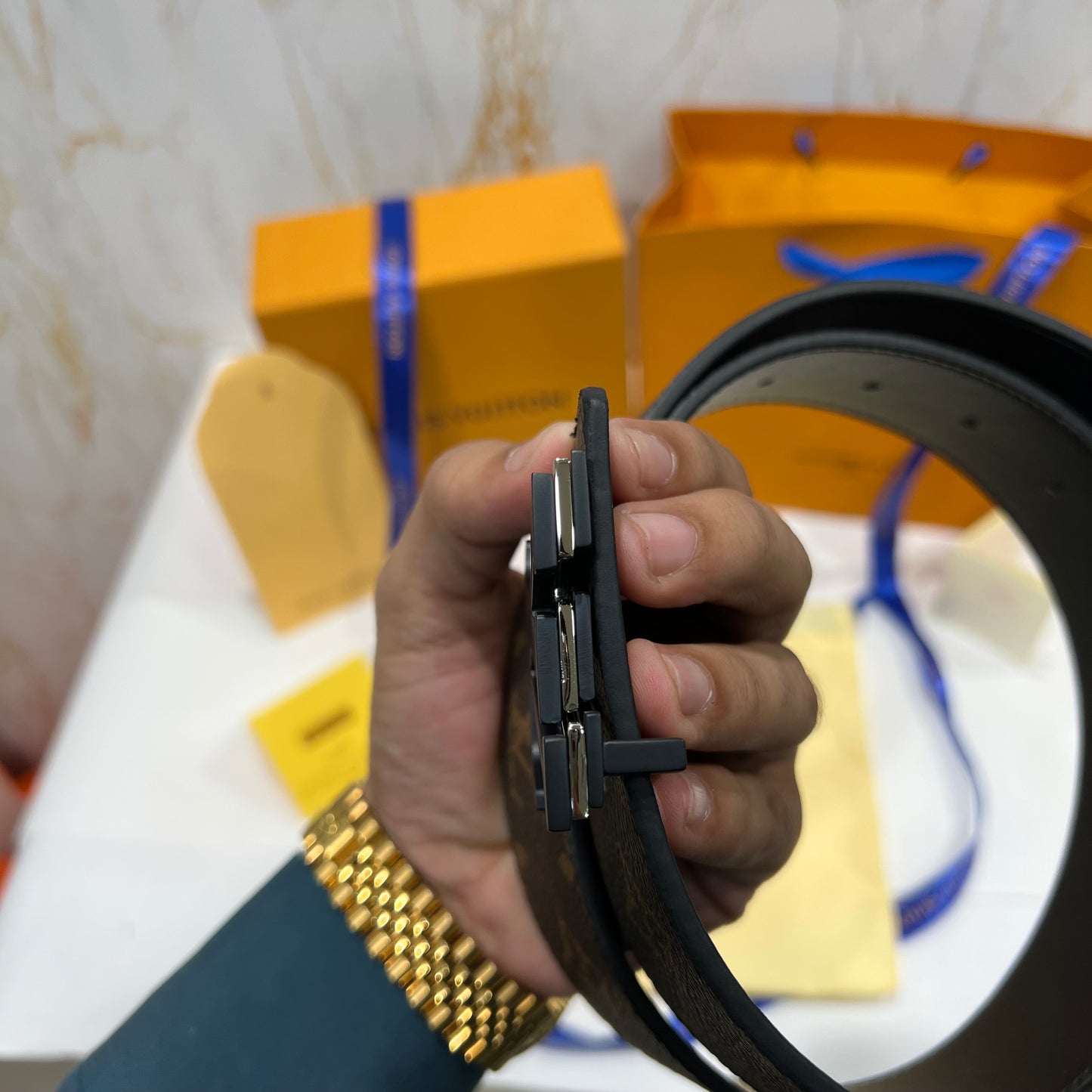 LV Double Logo Reversible Belt Brown / Black