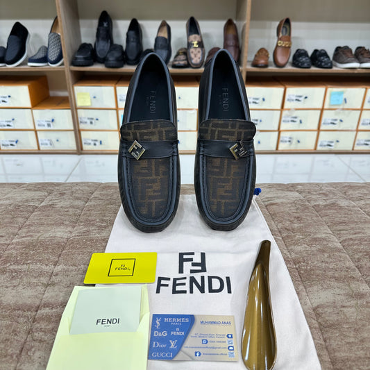Fendi Black Green FF Normal Loafers
