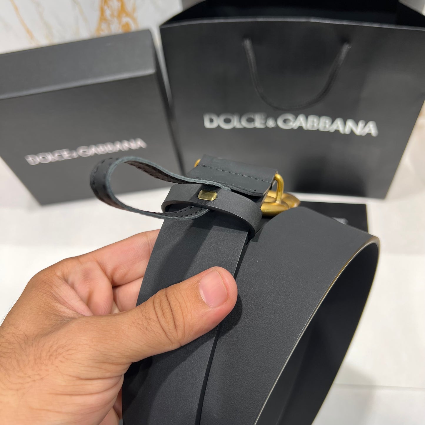 Dolce & Gabbana DG Logo Leather Belt Black