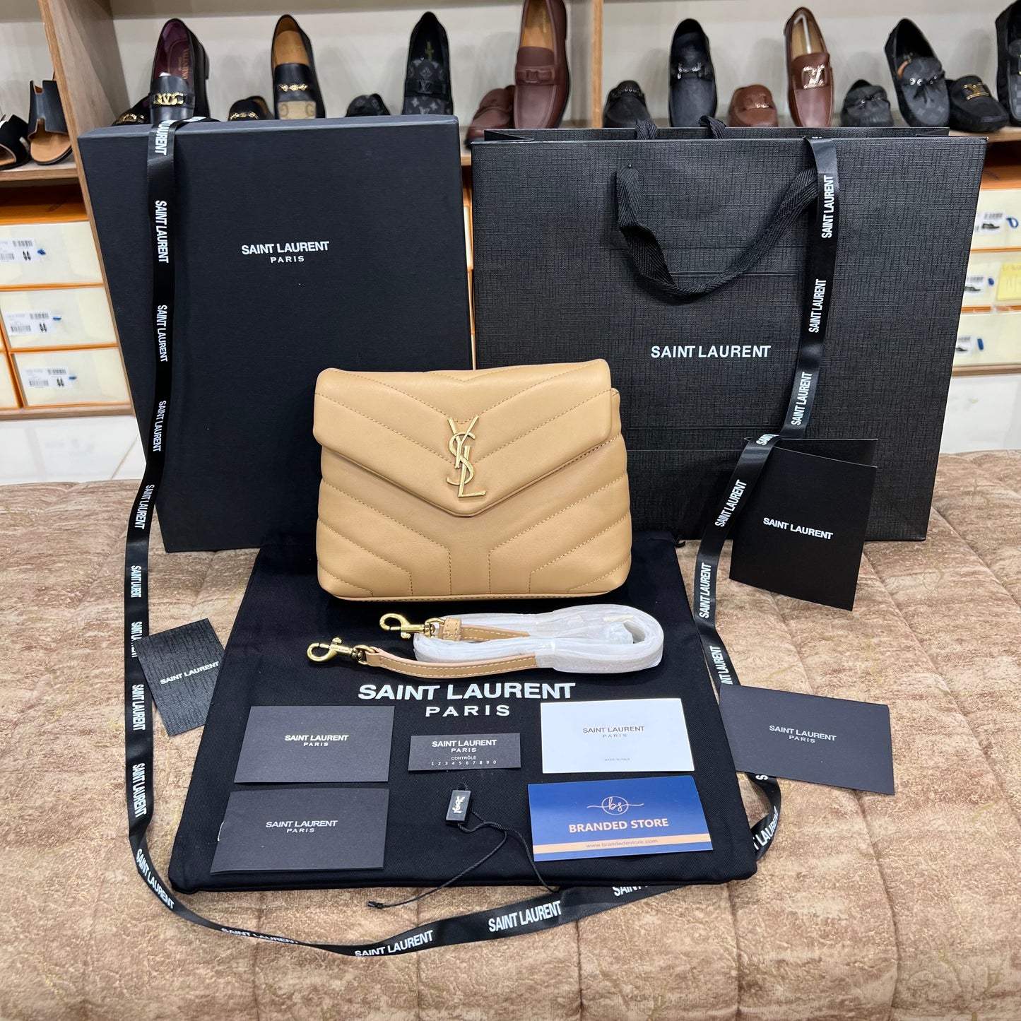 YSL Small Flap Leather Bag Brown