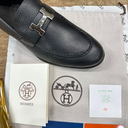 Hermes Paris Major Loafer In Black Grain Leather