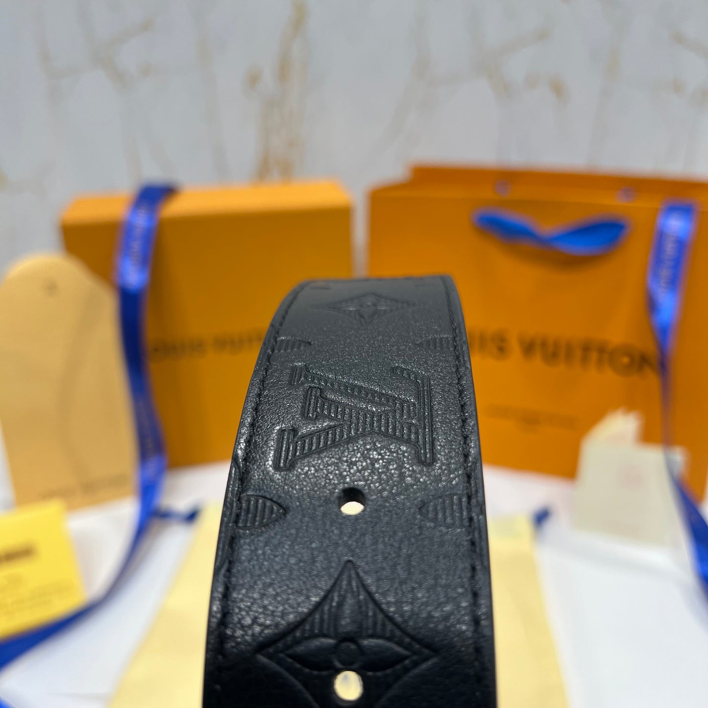 LV Silver Line Logo Reversible Belt Black