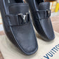 Louis Vuitton Texture Black Silver Logo Normal Loafer