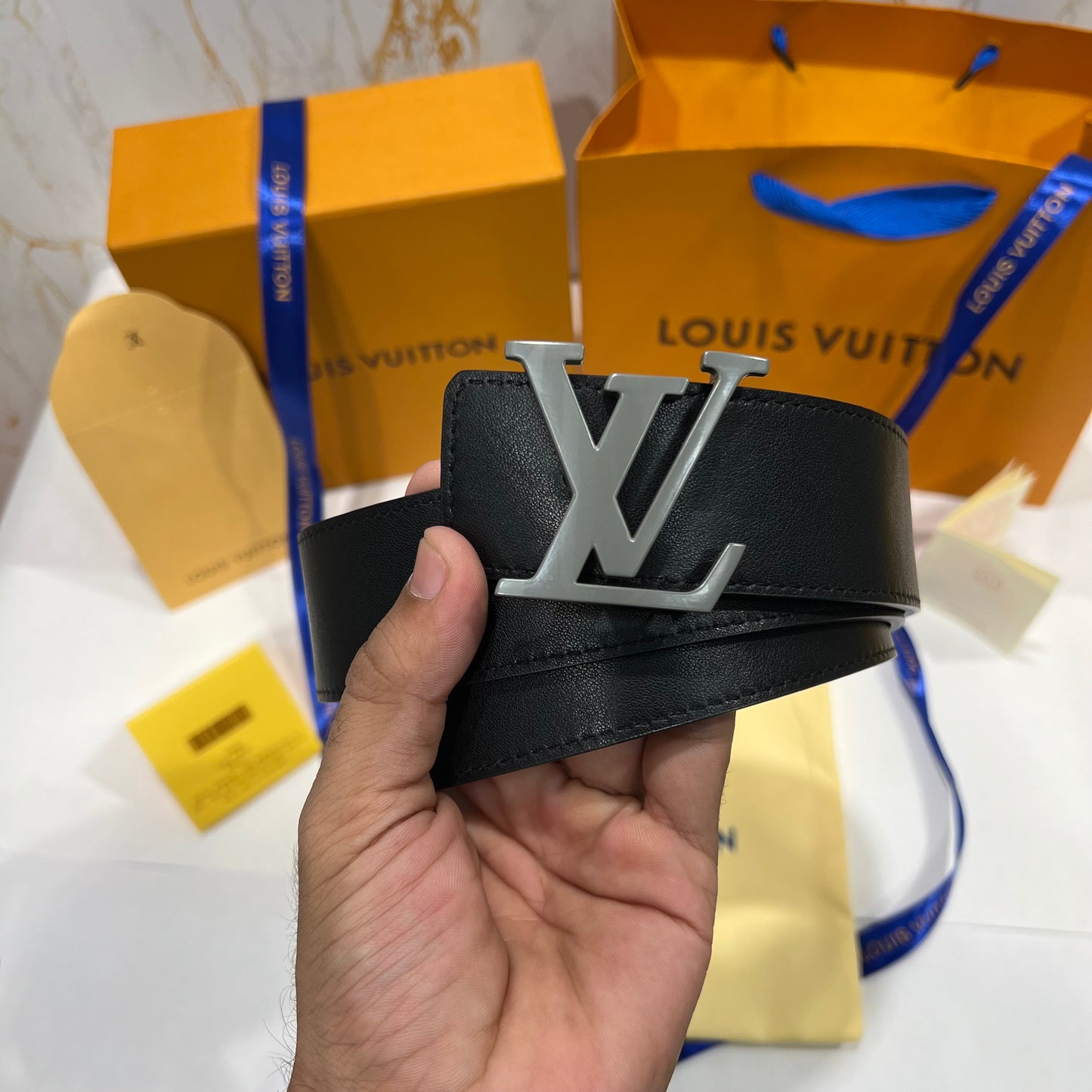 LV Grey Logo Reversible Belt Grey / Black