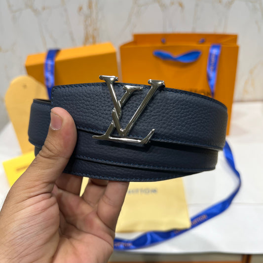 LV Silver Logo Reversible Belt Blue/Black