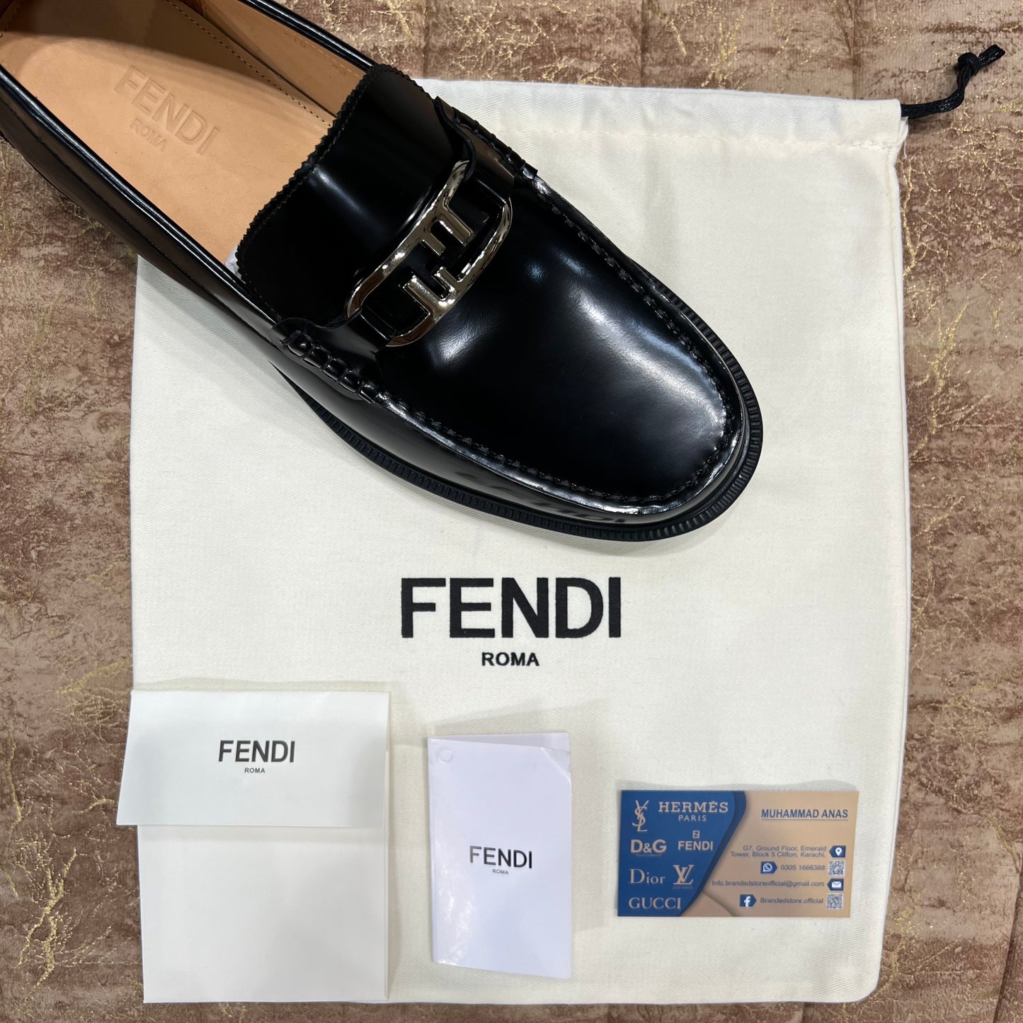 Fendi Black Silver Logo Major Loafers