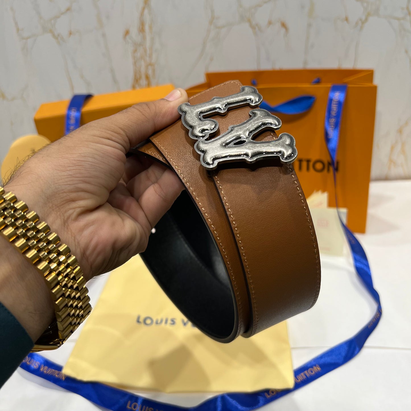 LV Logo Reversible Belt Brown/Black