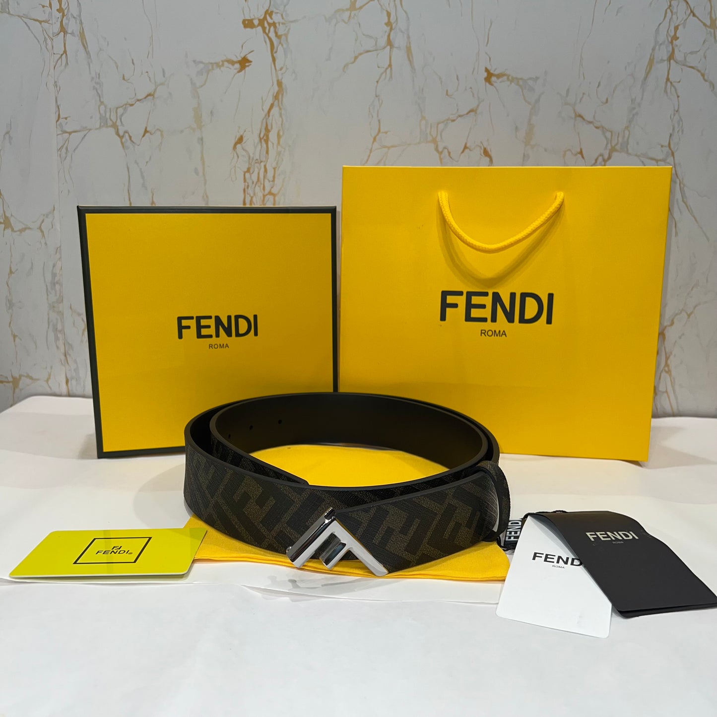 Fendi F-Shaped Buckle Belt Brown