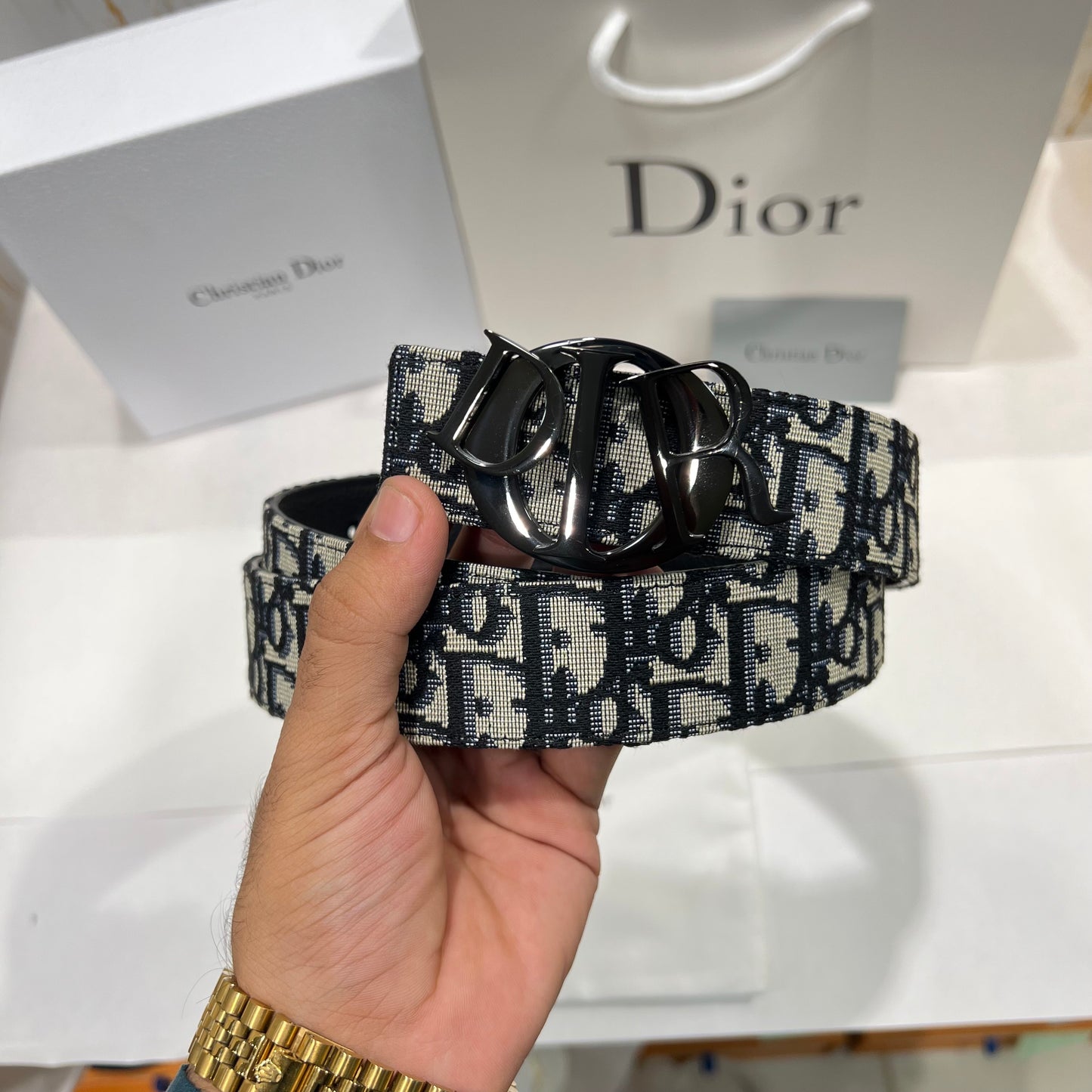 Dior Black DIOR Buckle Reversible Belt Black/White