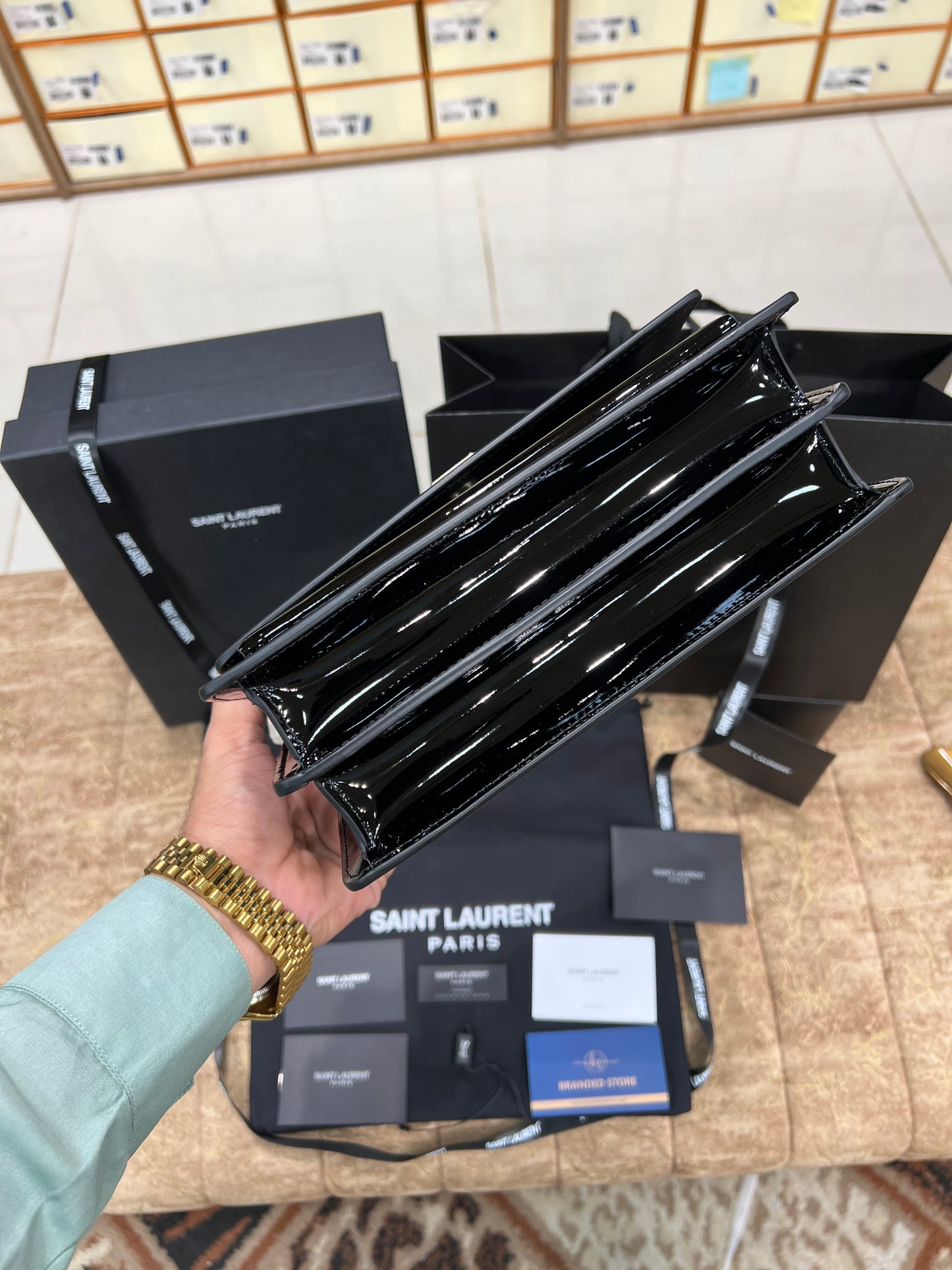 YSL Big Black Shine Leather Bag