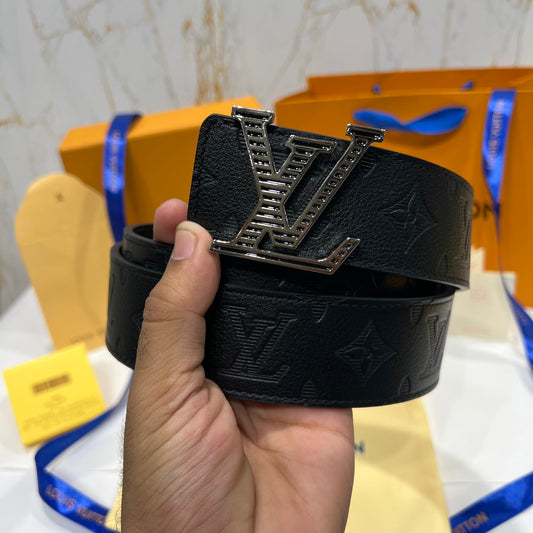 LV Silver Line Logo Reversible Belt Black
