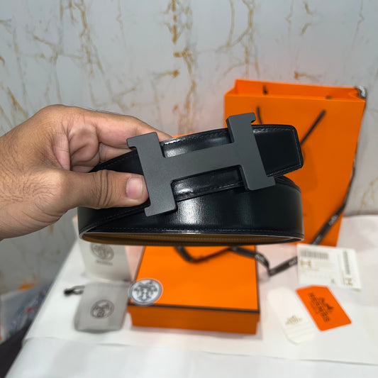 Hermes H Black Buckle Belt Reversible Brown Black