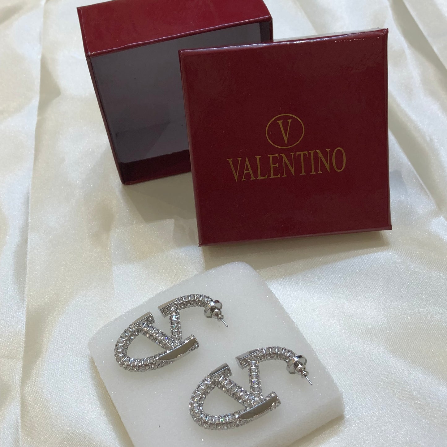 Valentino V Logo Silver Earrings