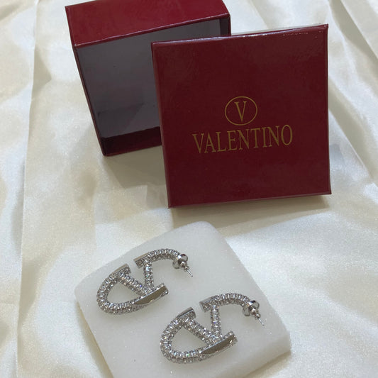 Valentino V Logo Silver Earrings