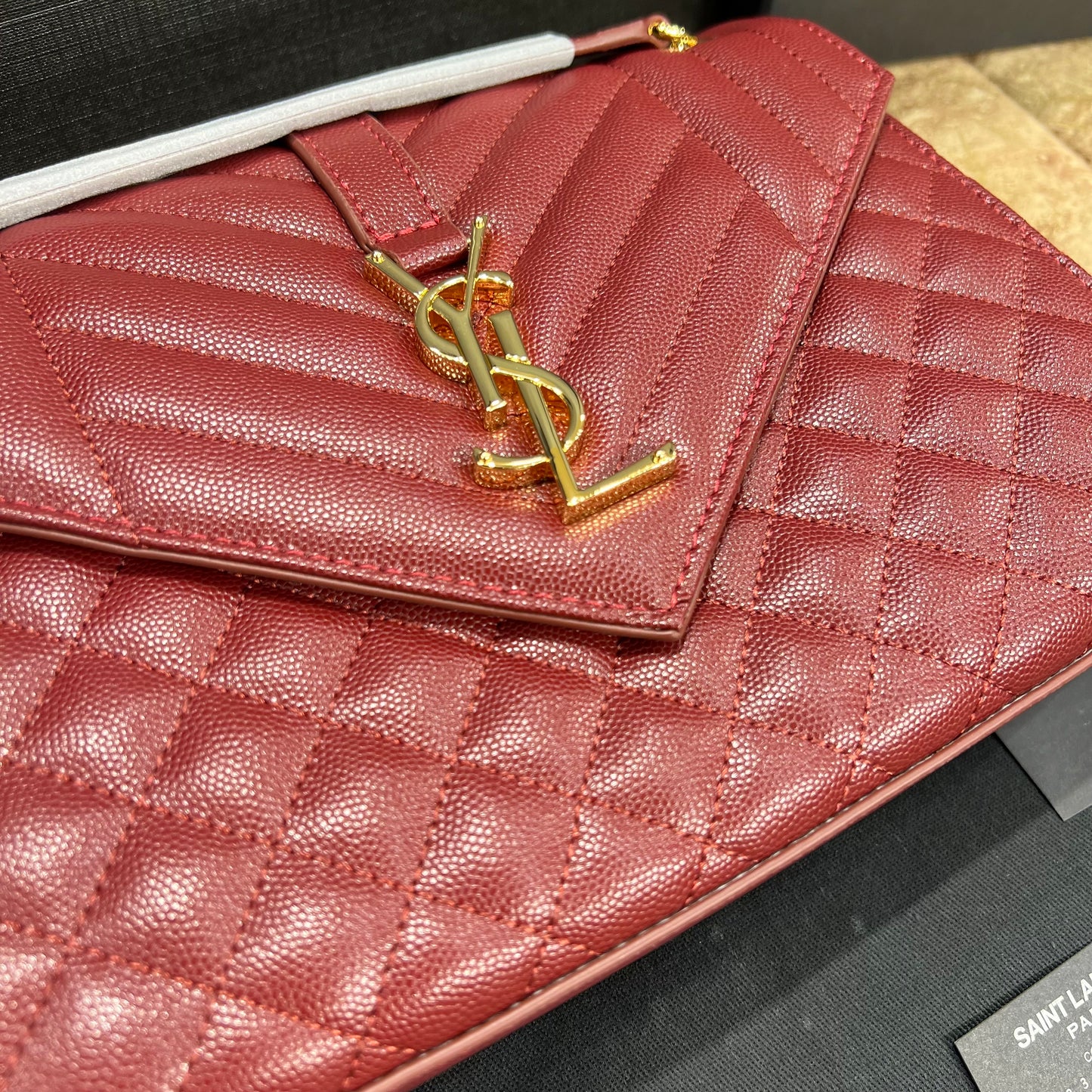 YSL Maroon Texture Leather Bag