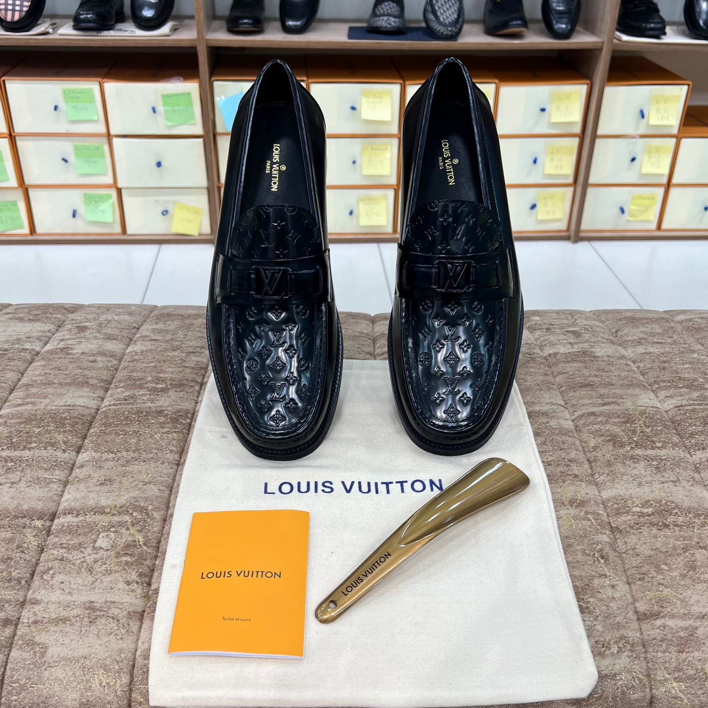 . Louis.Vuitton Black Embossed Major Loafers