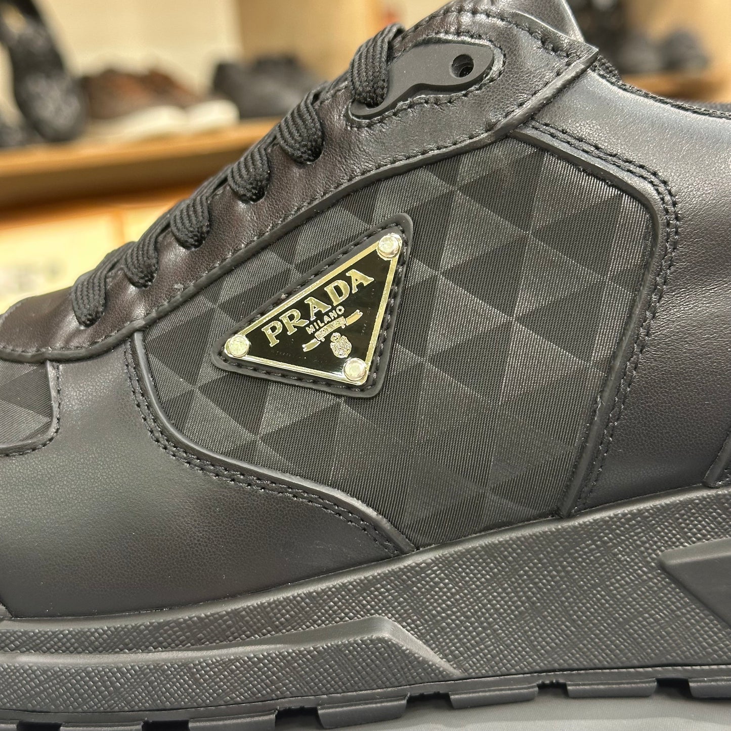 Prada Leather and Re-Nylon high top sneakers - Black